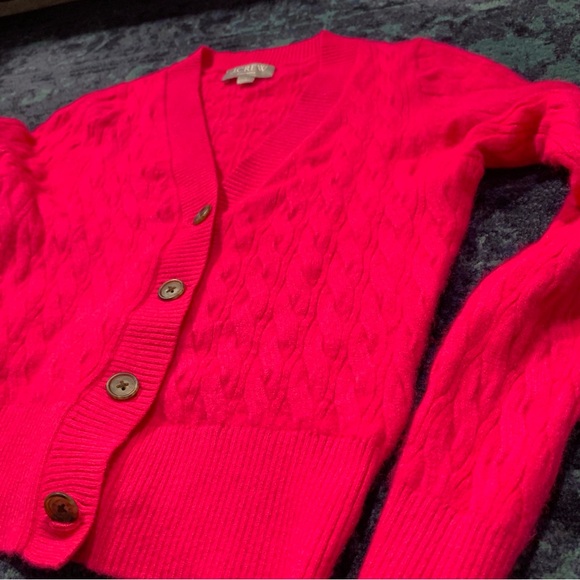 J Crew Cashmere shrunken cable-knit cardigan sweater, Small, Neon Pink, V-neck - Picture 2 of 10